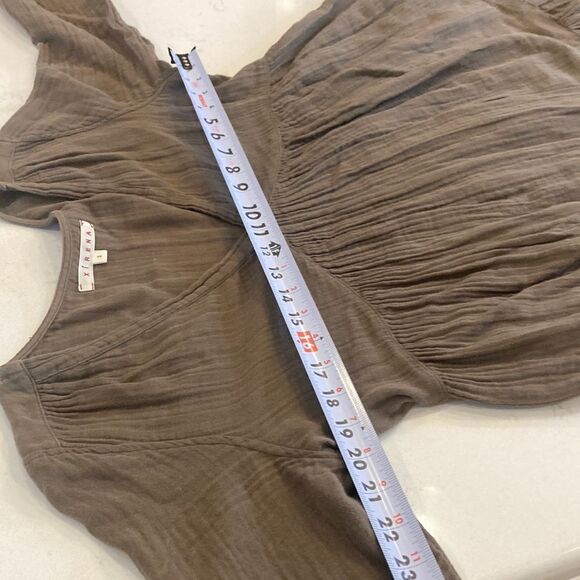 Xirena Cotton Gauze Chocolate Brown Bell Sleeve Peasant Tiered Dress Small - Picture 8 of 10